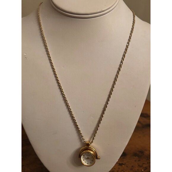 Vintage C. Blanc Reversible Pendant Necklace Watch on One Side, Purple Cabochon - Picture 13 of 16